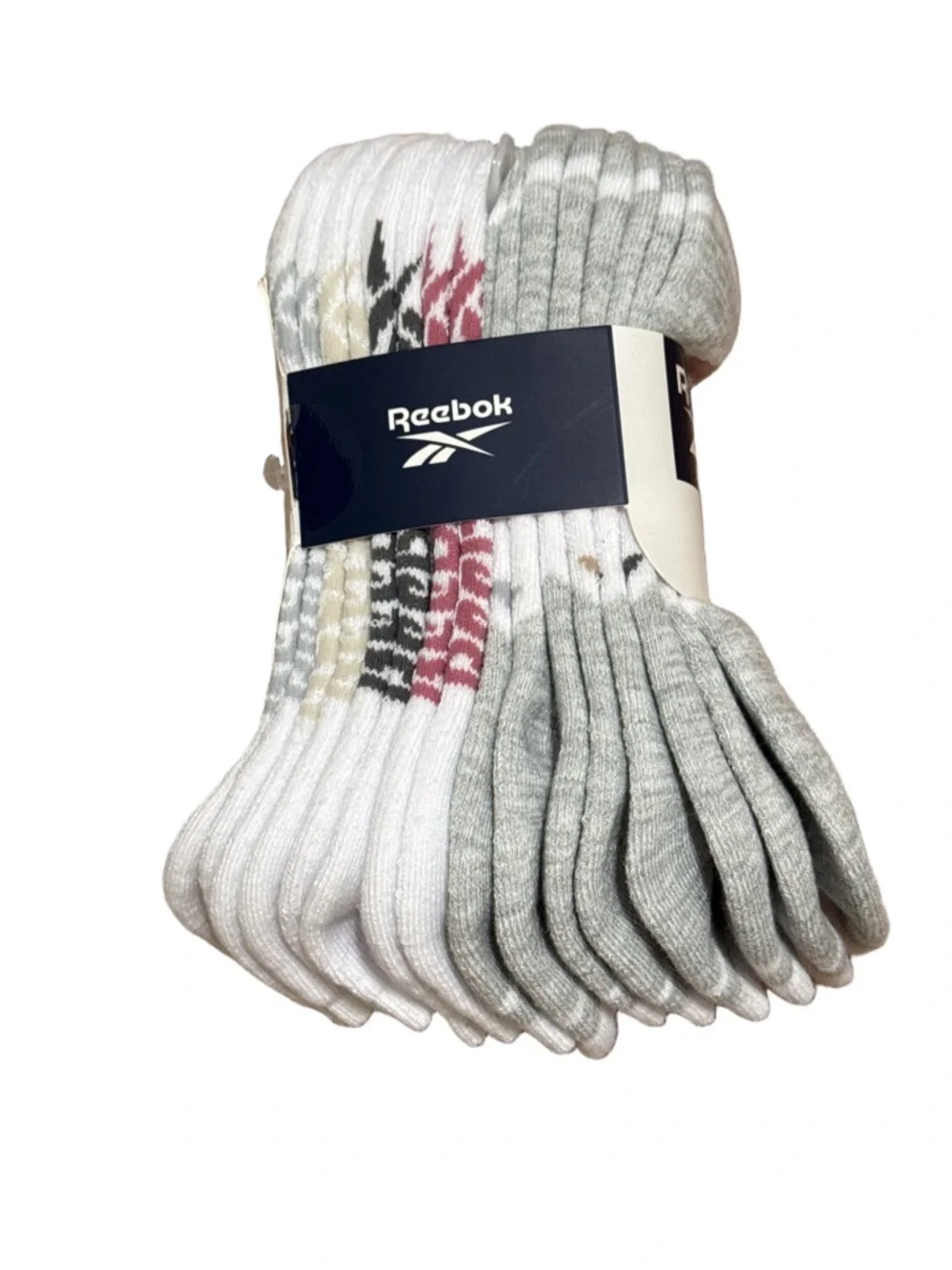 Reebok Low Cut Athletic Socks - White, Gray & Pink Accent (8 Pack)